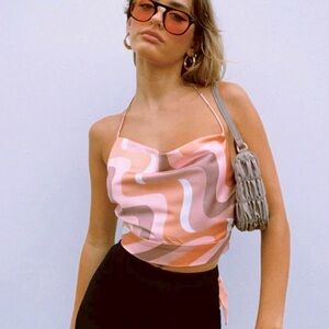 NWT Princess Polly Schae Open Back Crop Top in Multi Print Size 0